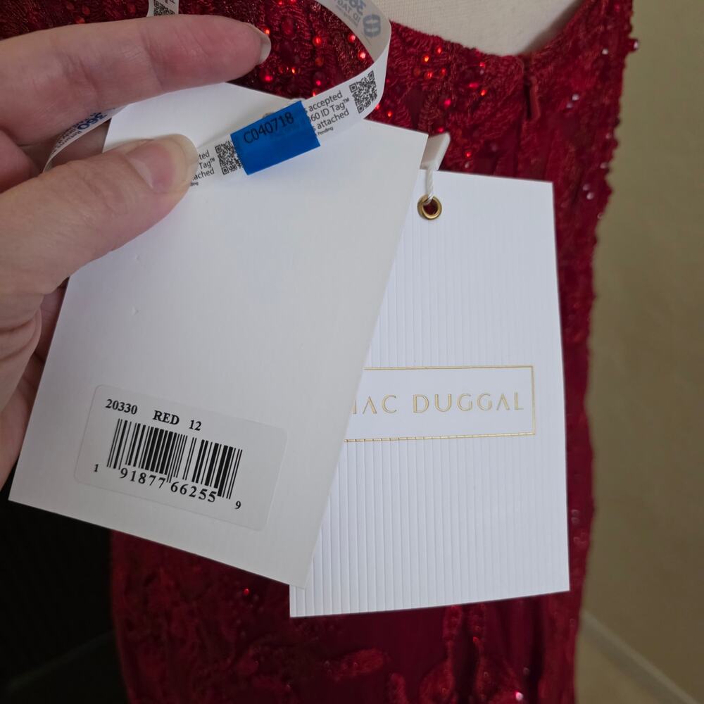 Mac Duggal 20330 Red Beaded Formal Dress Embroidered Evening Gown Maxi 12 - Picture 3 of 11